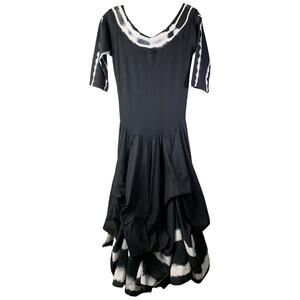 Luna Lutz Dress Women Sz S Black Tie Dye Ruffles Ombre Boho Ferry Scoop Neck NWT